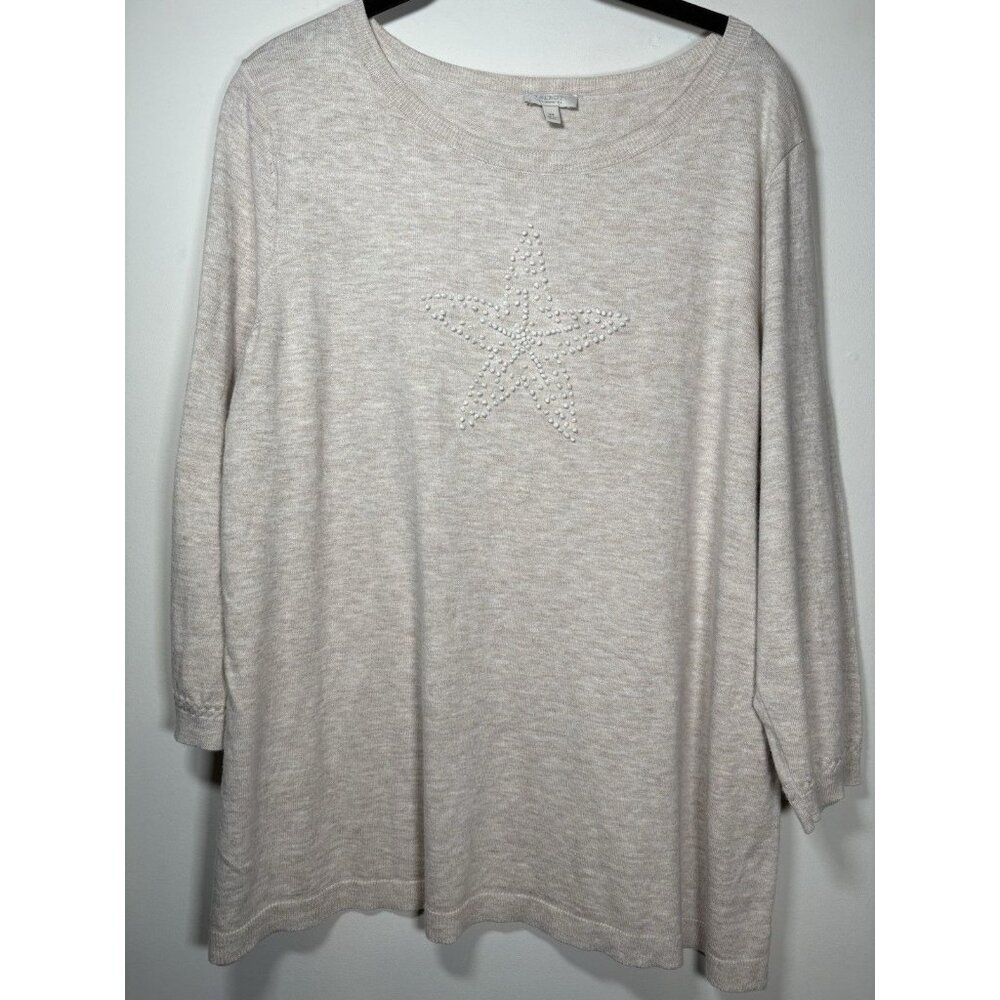 TALBOTS Starfish Boatneck Sweater Oatmeal Beige Size 2X Nautical Coastal Cottage